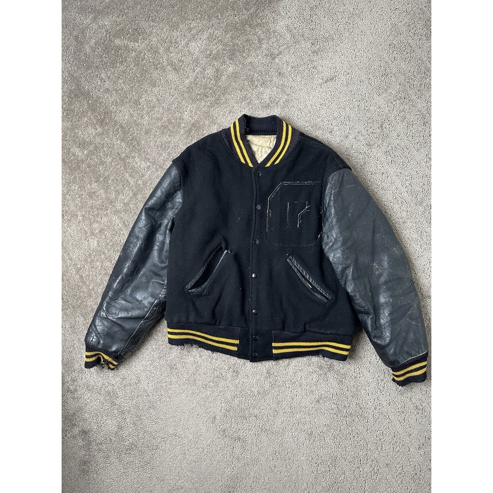 Vintage Mens Bomber Jacket 60-70s HOGAN'S Thrashed Wool Leather, Size M